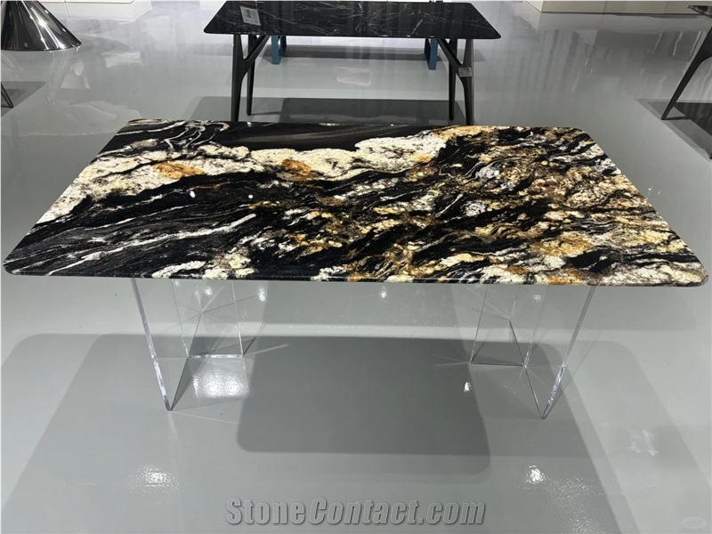 OEM ODM Saturnia Gold Granite Dining Table For Custome