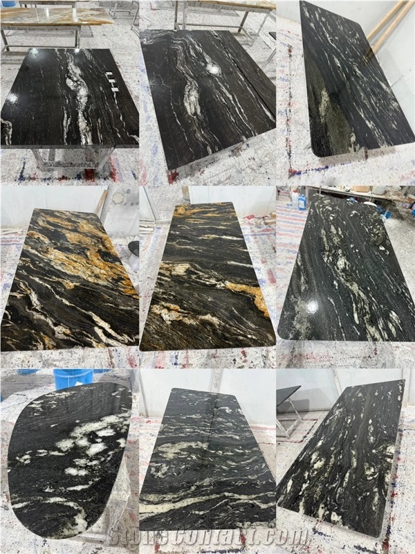 OEM ODM Saturnia Gold Granite Dining Table For Custome