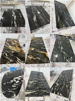 OEM ODM Saturnia Gold Granite Dining Table For Custome