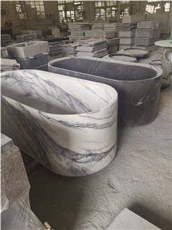 Carved Solid Grey Limestone Charcoal Stone Bathtub For SPA