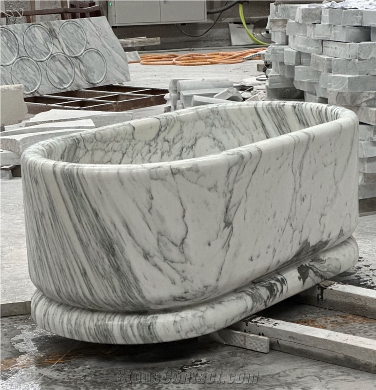 Carved Solid Grey Travertine Oval Silver Travertine Bathtub