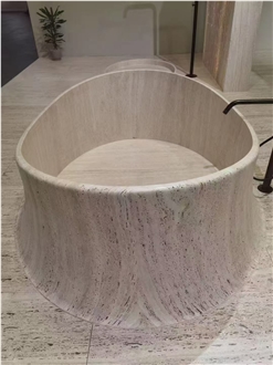 Carved Solid Grey Travertine Oval Silver Travertine Bathtub