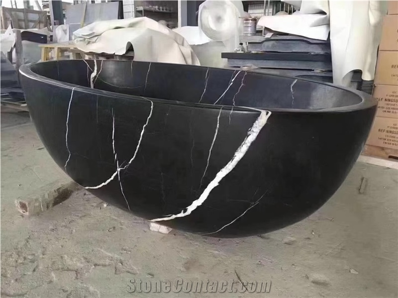 Carved Solid Grey Travertine Oval Silver Travertine Bathtub