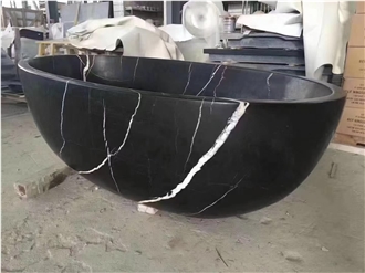 Carved Solid Grey Travertine Oval Silver Travertine Bathtub