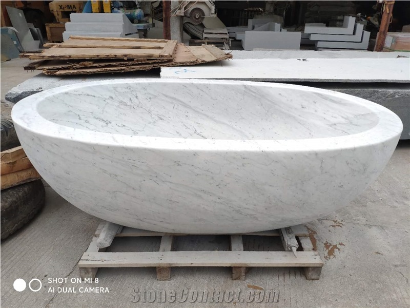 Carved Solid Grey Travertine Oval Silver Travertine Bathtub