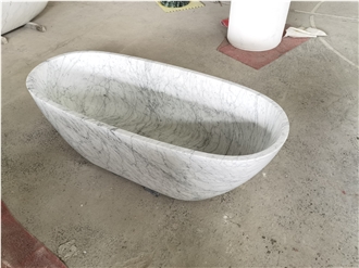 Carved Solid Marble Grey Carrara Bathtubs For Resorts&SPA