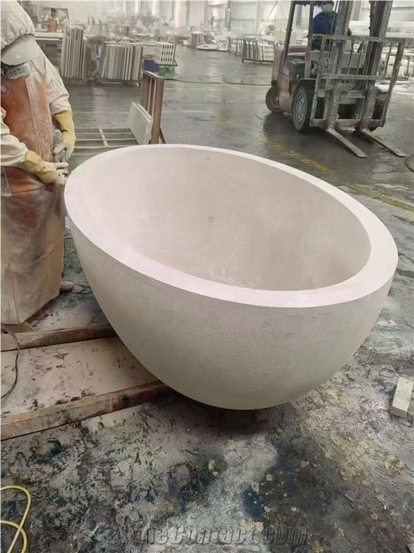 Carved Solid Marble Panda White Freestanding Bathtub For SPA