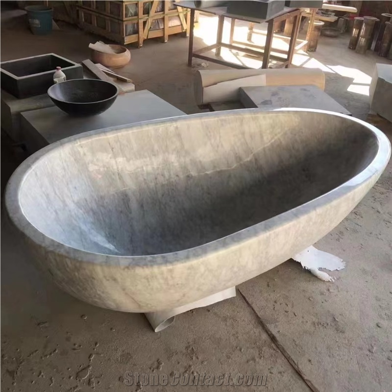 Carved Stocking Solid Marble Statuario Freestanding Bathtub