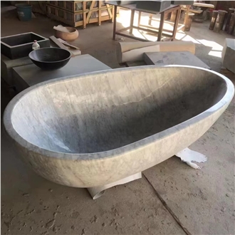 Carved Stocking Solid Marble Statuario Freestanding Bathtub