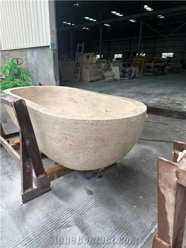 Carved Stocking Solid Marble Statuario Freestanding Bathtub