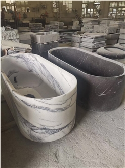 Carved Stocking Solid Marble Statuario Freestanding Bathtub