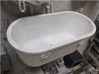 Carved Stocking Solid Marble Statuario Freestanding Bathtub