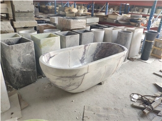Carved Stocking Solid Marble Statuario Freestanding Bathtub