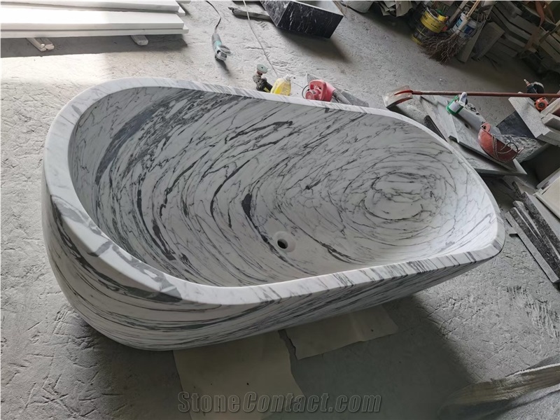Carved Stocking Travertine Freestanding Bathtub For Resorts