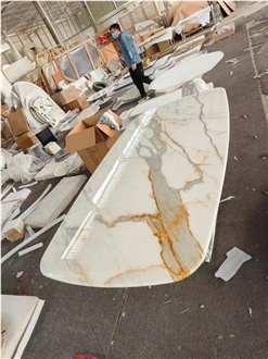 Fluted Travertine Leg Super White Travertine Dining Table