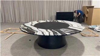 Fluted Travertine Leg Super White Travertine Dining Table