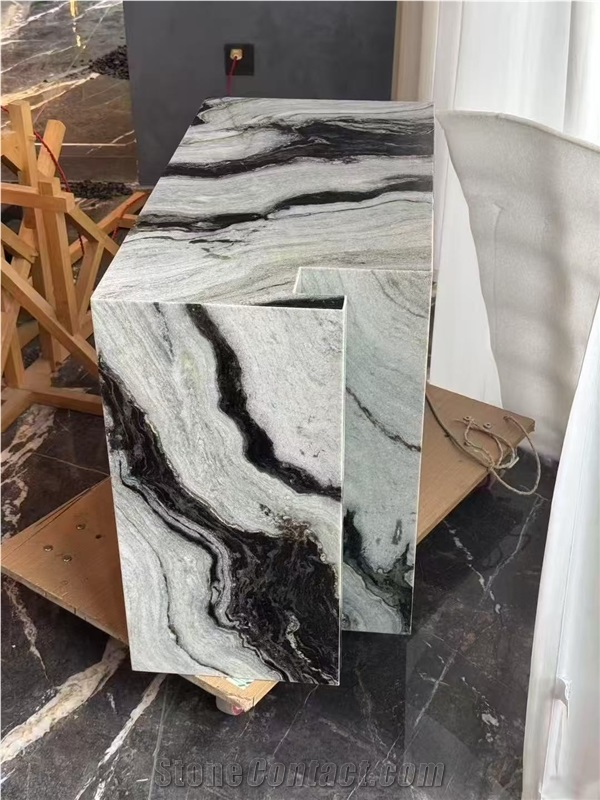 Integrated Marble Side Table Panda White Marble For Hotels