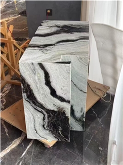 Integrated Marble Side Table Panda White Marble For Hotels