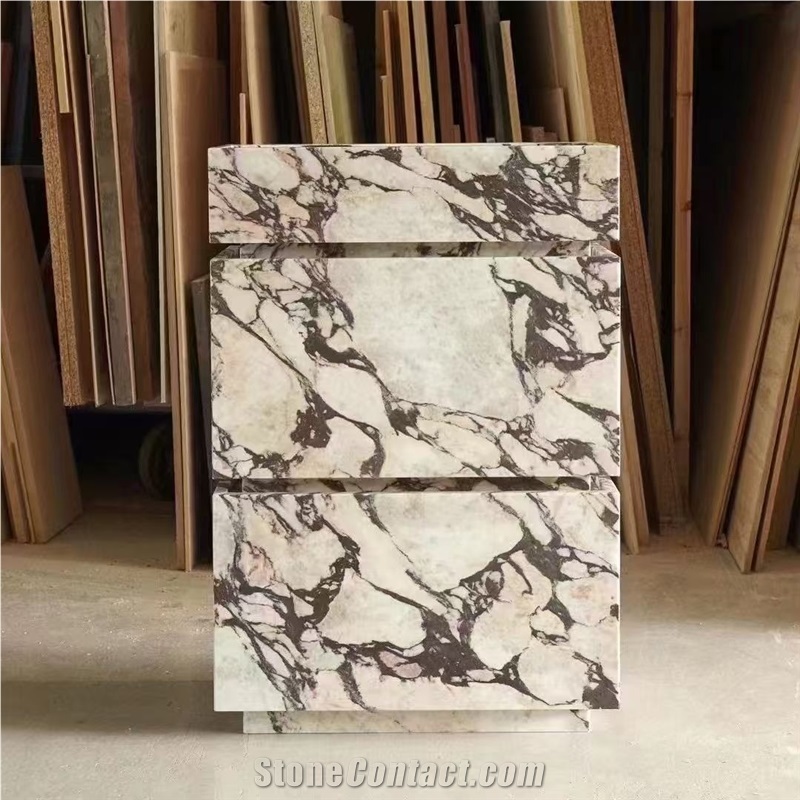 Integrated Marble Side Table Panda White Marble For Hotels