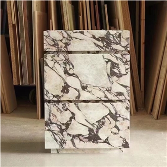 Integrated Marble Side Table Panda White Marble For Hotels