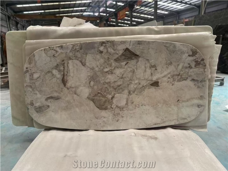 Integrated Marble Side Table Panda White Marble For Hotels