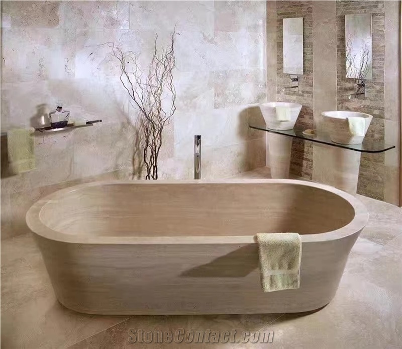 Solid Pink Marble Rosa Portugal Freestanding Bathtub For SPA