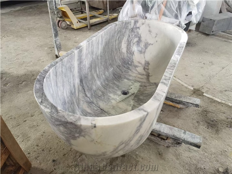 Solid Stone Tub Bianco Carrara Marble Bathtub For SPA