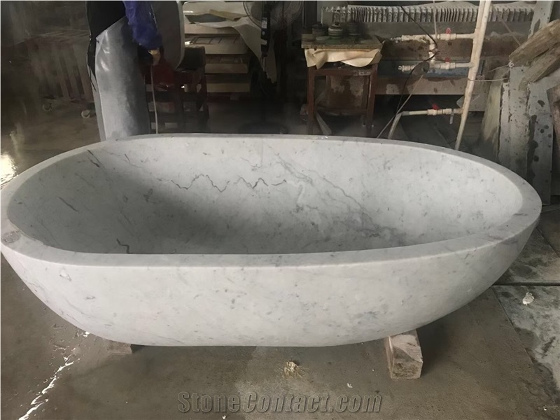 Solid Stone Tub Bianco Carrara Marble Bathtub For SPA