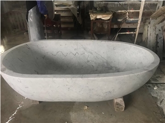 Solid Stone Tub Bianco Carrara Marble Bathtub For SPA