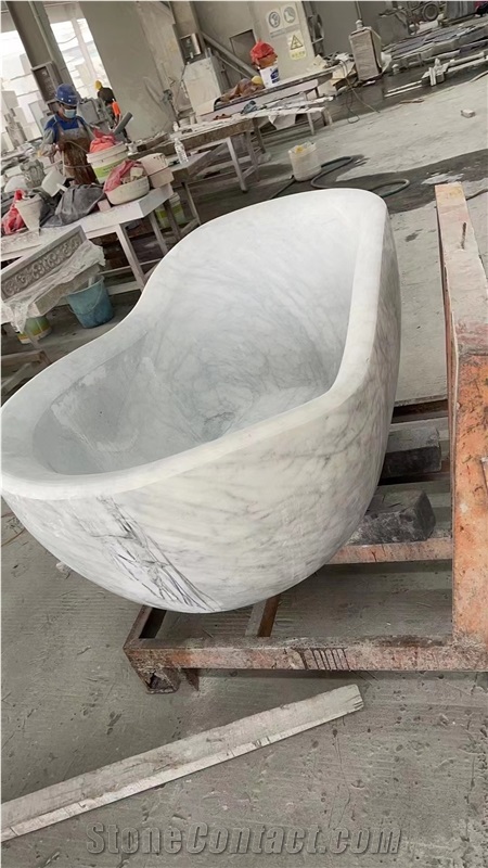 Solid Stone Tub Bianco Carrara Marble Bathtub For SPA