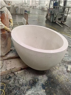 Vessel Design Solid Beige Travertine Bathtub For Resorts