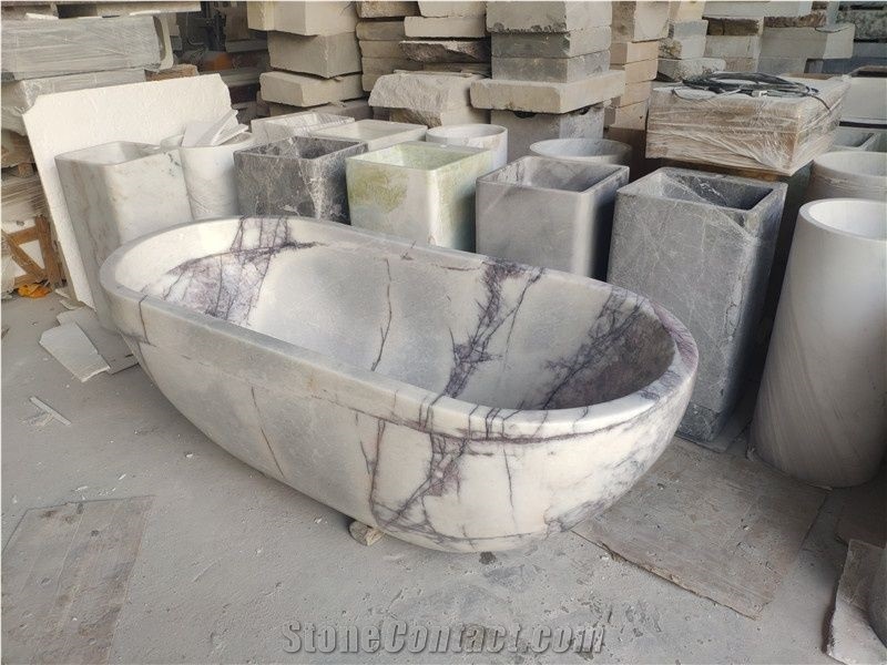 Vessel Design Solid Beige Travertine Bathtub For Resorts