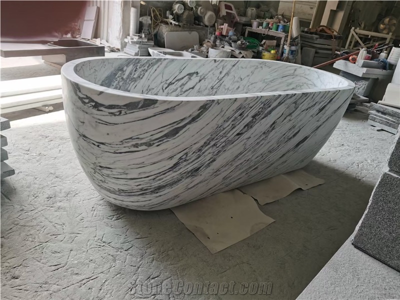 Vessel Design Solid Beige Travertine Bathtub For Resorts
