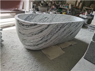 Vessel Design Solid Beige Travertine Bathtub For Resorts