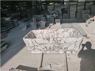 Vessel Design Solid Beige Travertine Bathtub For Resorts