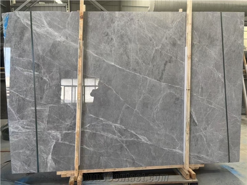 Hermes Grey Natural Slab Tiles Elegant Gray Veins Design