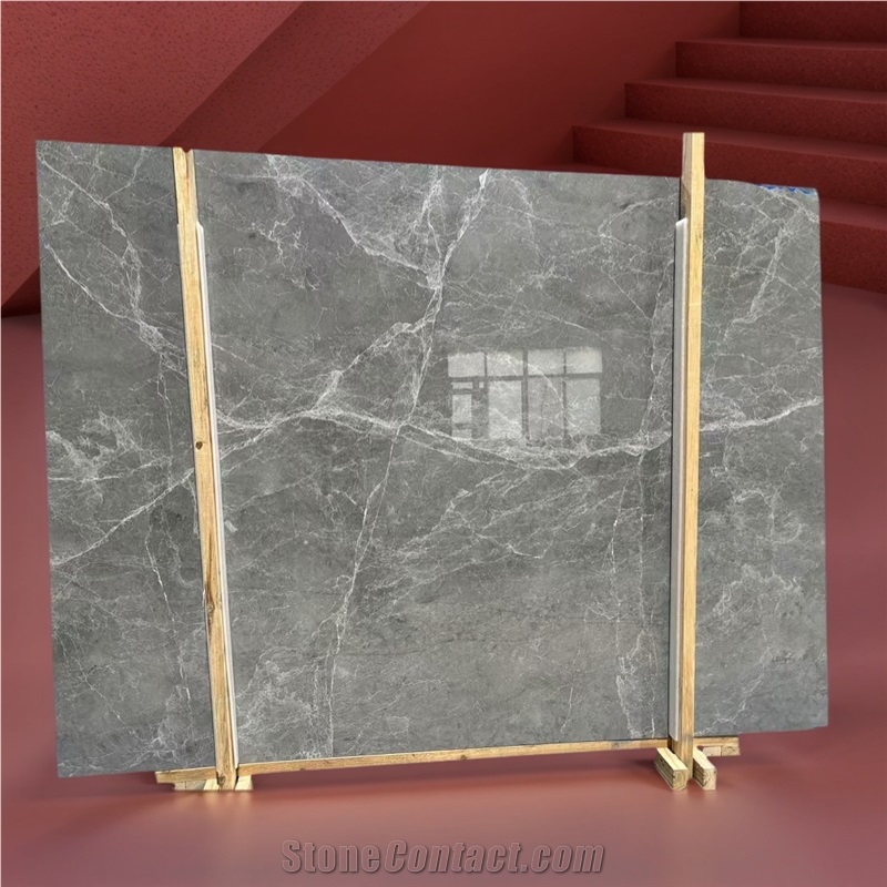 Hermes Grey Natural Slab Tiles Elegant Gray Veins Design