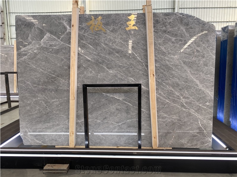 Hermes Grey Natural Slab Tiles Elegant Gray Veins Design