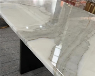 Calacatta White Dining Tabletop Combined With Metal Leg