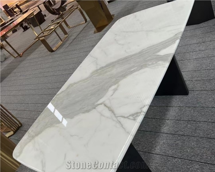 Calacatta White Dining Tabletop Combined With Metal Leg