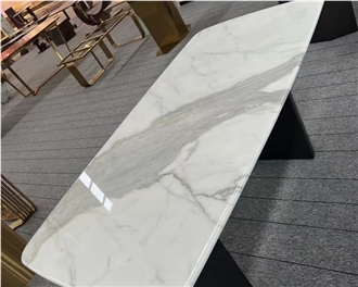 Calacatta White Dining Tabletop Combined With Metal Leg