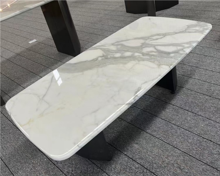 Calacatta White Dining Tabletop Combined With Metal Leg