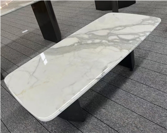 Calacatta White Dining Tabletop Combined With Metal Leg