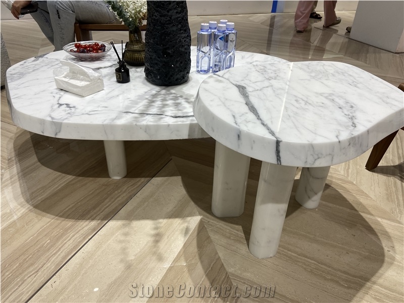 Calacatta White Dining Tabletop Combined With Metal Leg