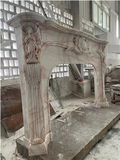 Calacatta White Marble Engraved Indoor Fireplace