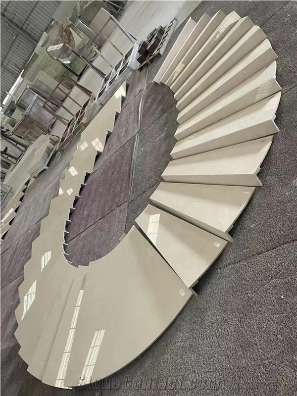 Grand Beige Marble Stairs In Spiral Desings