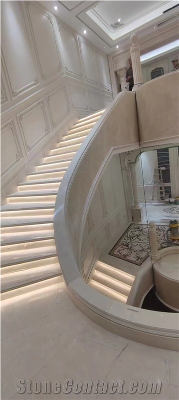 Grand Beige Marble Stairs In Spiral Desings