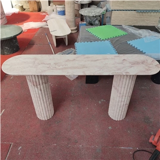 Pink Marble Console Table With Fluted Edge Solid Legs