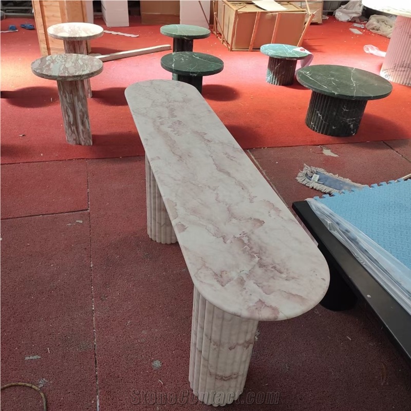Pink Marble Console Table With Fluted Edge Solid Legs