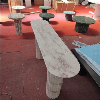 Pink Marble Console Table With Fluted Edge Solid Legs